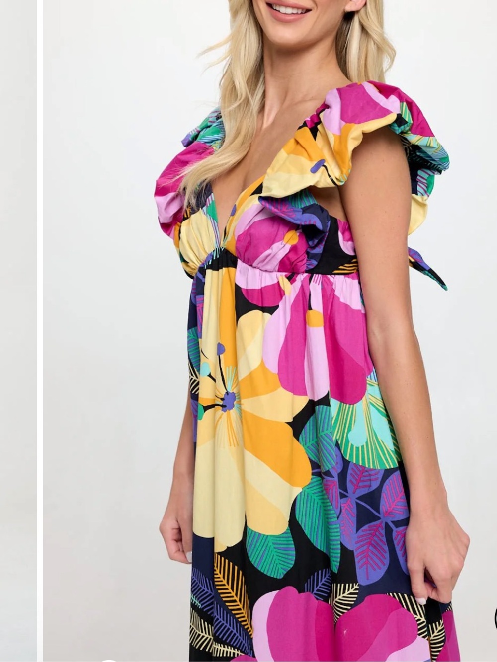 Bright Floral Ruffle Maxi Dress - Multi colored meet me in Santorini NWT small